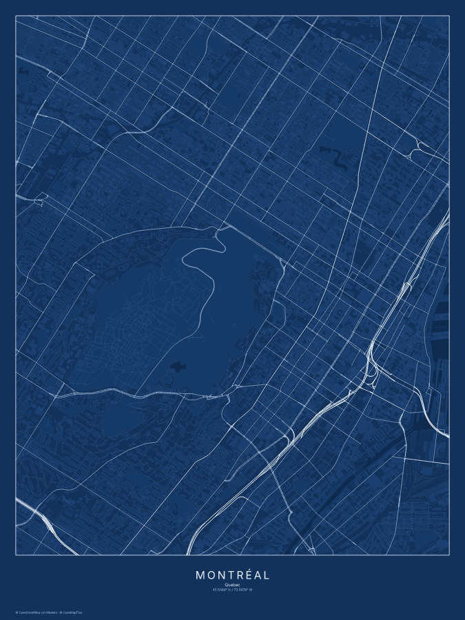 Montréal map poster, blueprint style
