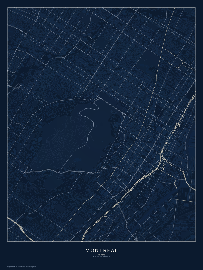 Montréal map poster, midnight style