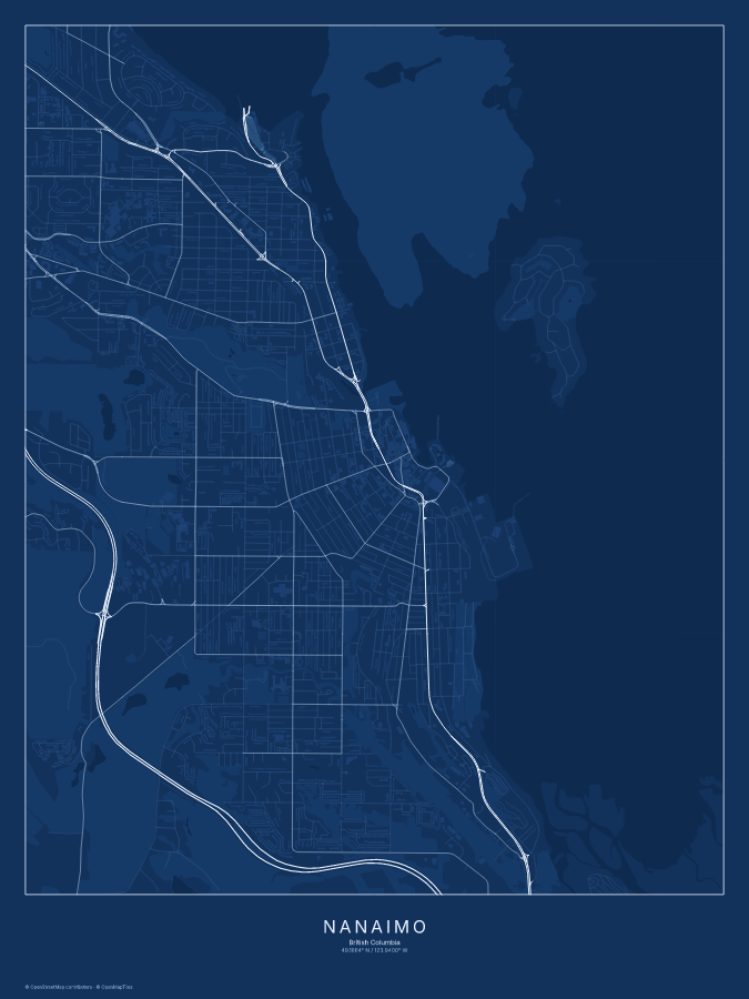 Nanaimo map poster, blueprint style