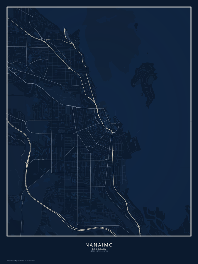 Nanaimo map poster, midnight style