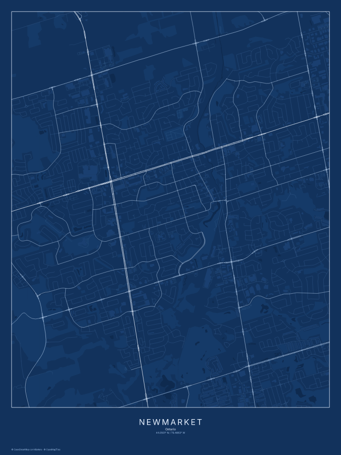 Newmarket map poster, blueprint style