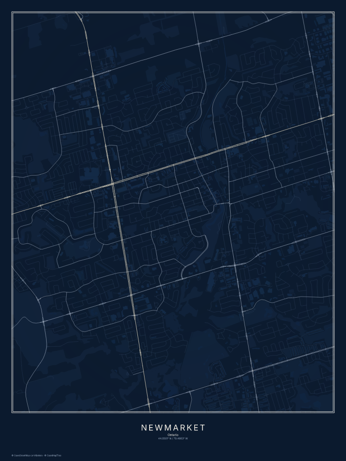 Newmarket map poster, midnight style