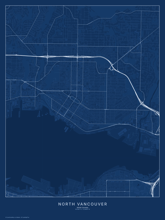 North Vancouver map poster, blueprint style