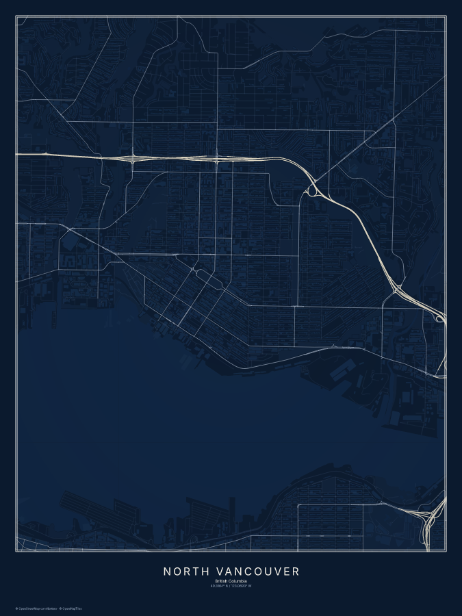 North Vancouver map poster, midnight style