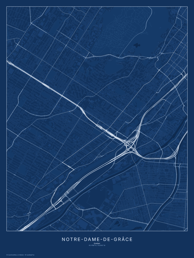Notre-Dame-de-Grâce map poster, blueprint style