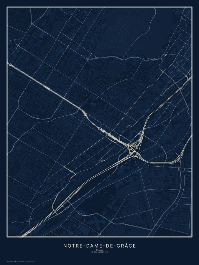 Notre-Dame-de-Grâce map poster, midnight style