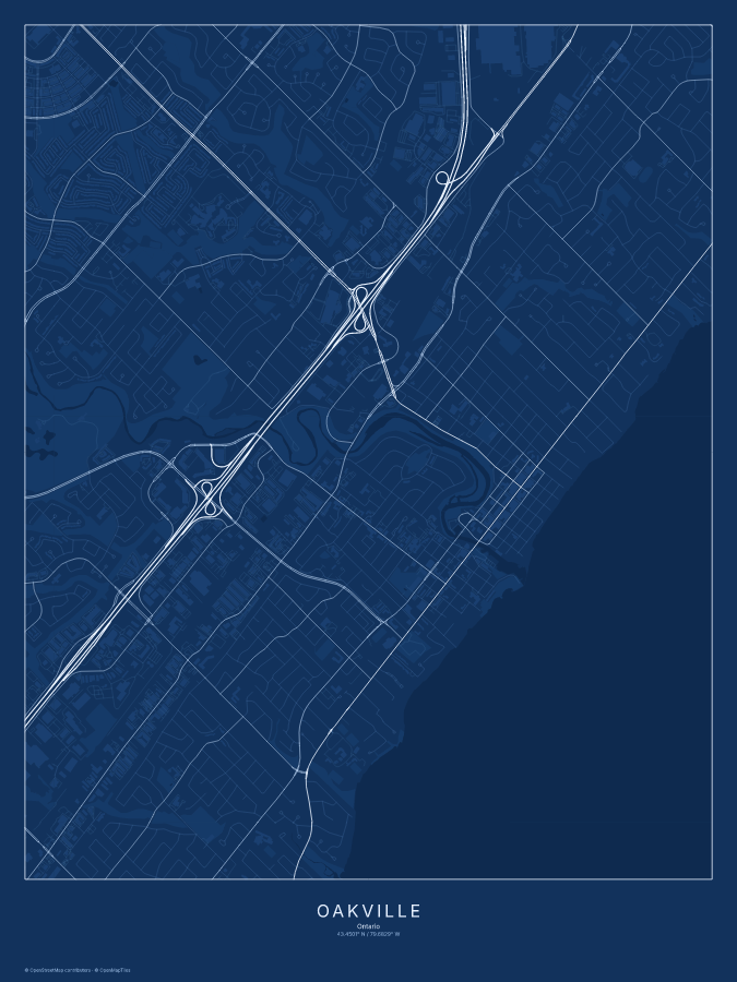 Oakville map poster, blueprint style