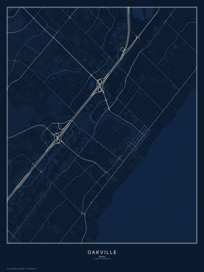 Oakville map poster, midnight style
