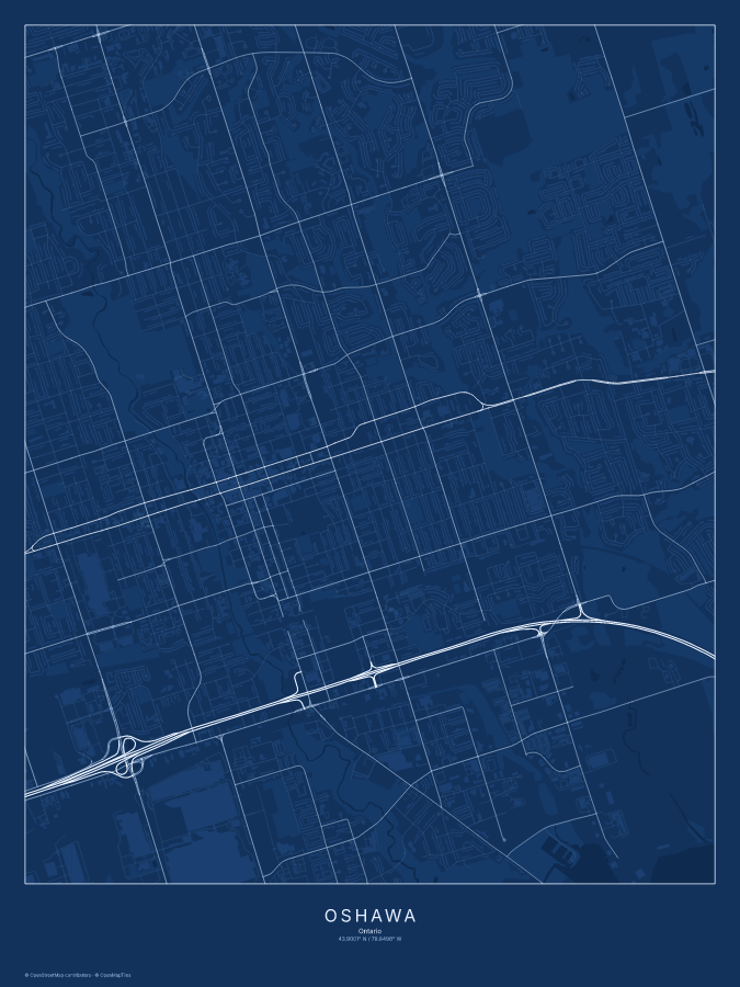 Oshawa map poster, blueprint style