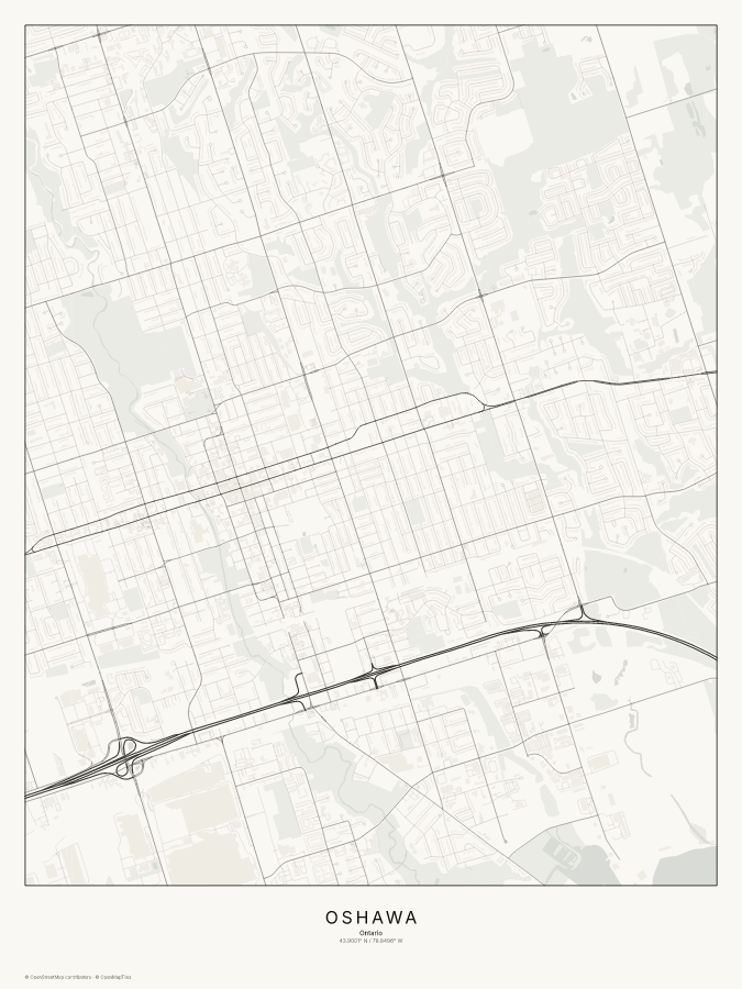 Oshawa map poster, classic style