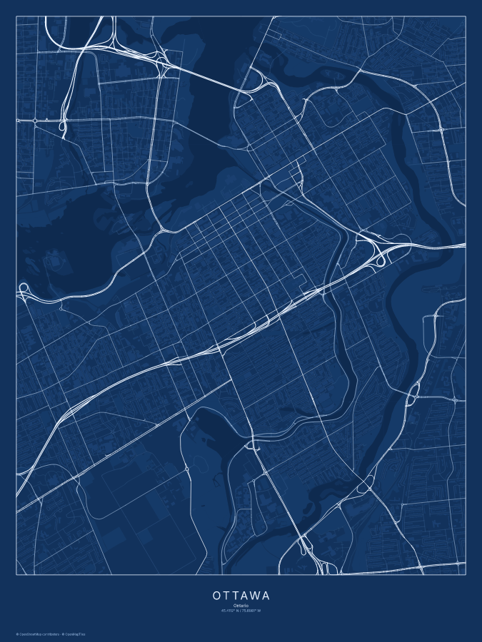 Ottawa map poster, blueprint style
