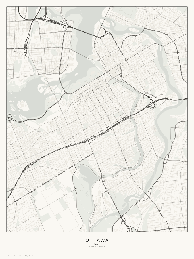Ottawa map poster, classic style