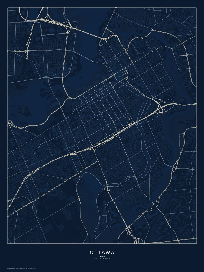 Ottawa map poster, midnight style