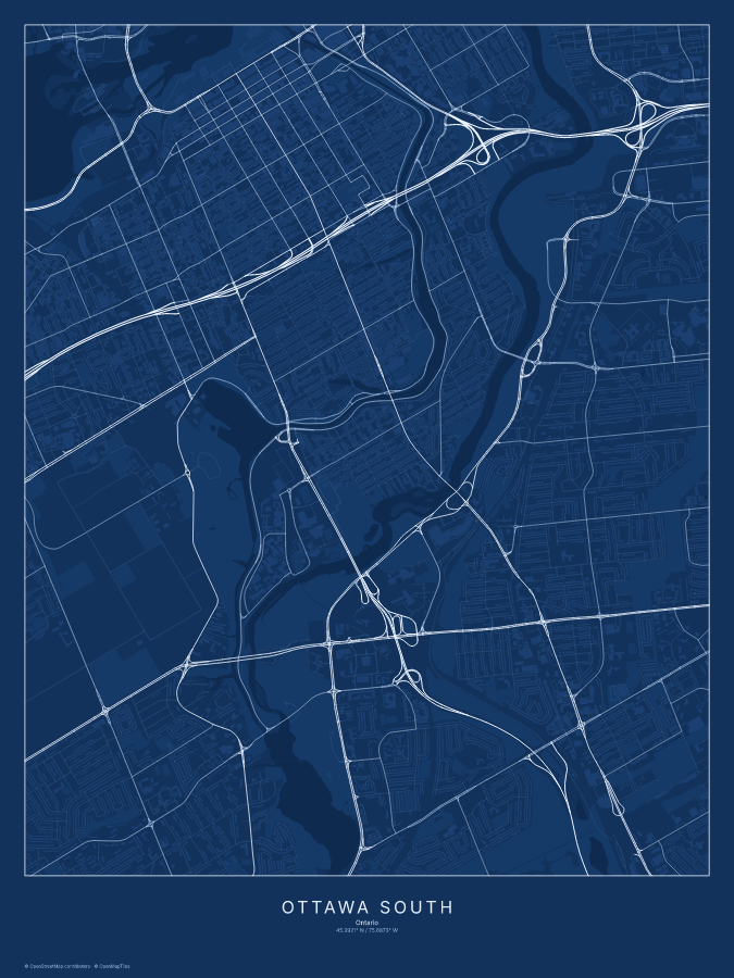 Ottawa South map poster, blueprint style