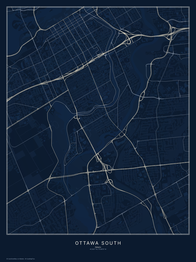 Ottawa South map poster, midnight style
