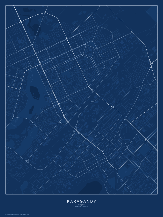 Karagandy map poster, blueprint style