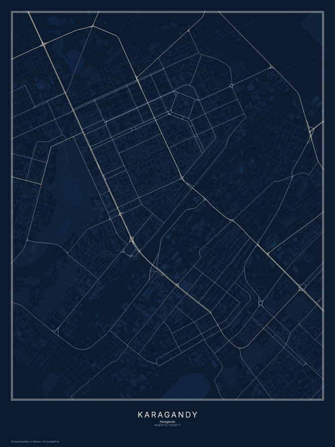 Karagandy map poster, midnight style