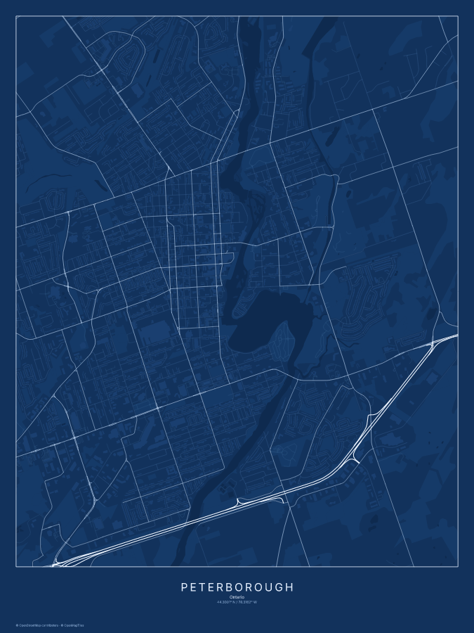 Peterborough map poster, blueprint style