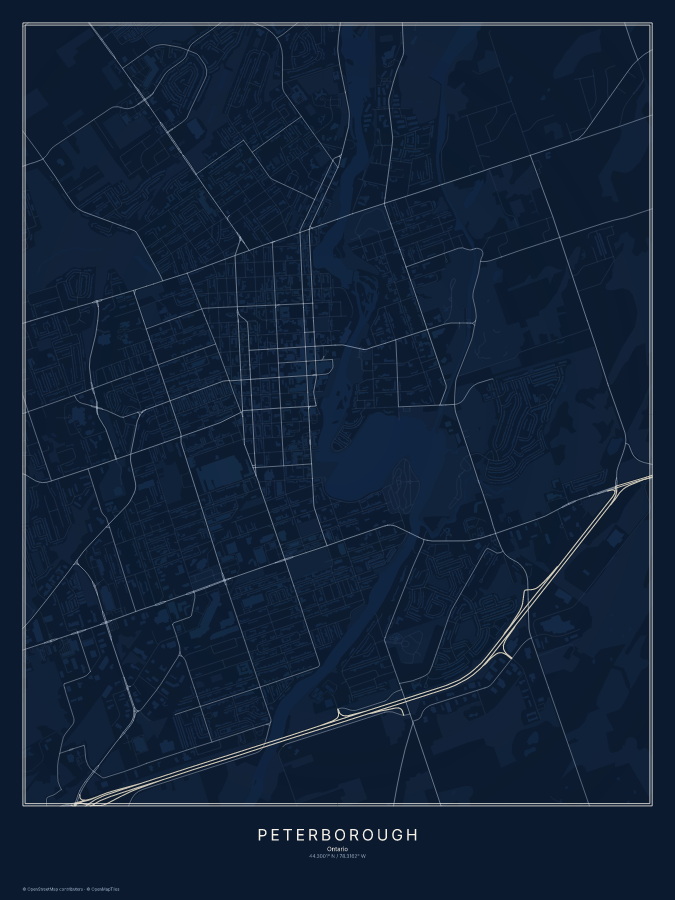 Peterborough map poster, midnight style