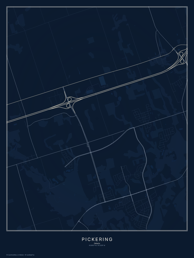 Pickering map poster, midnight style