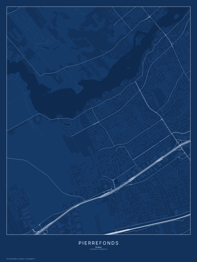 Pierrefonds map poster, blueprint style