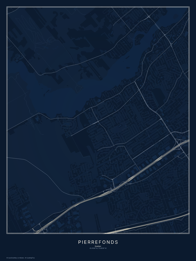 Pierrefonds map poster, midnight style