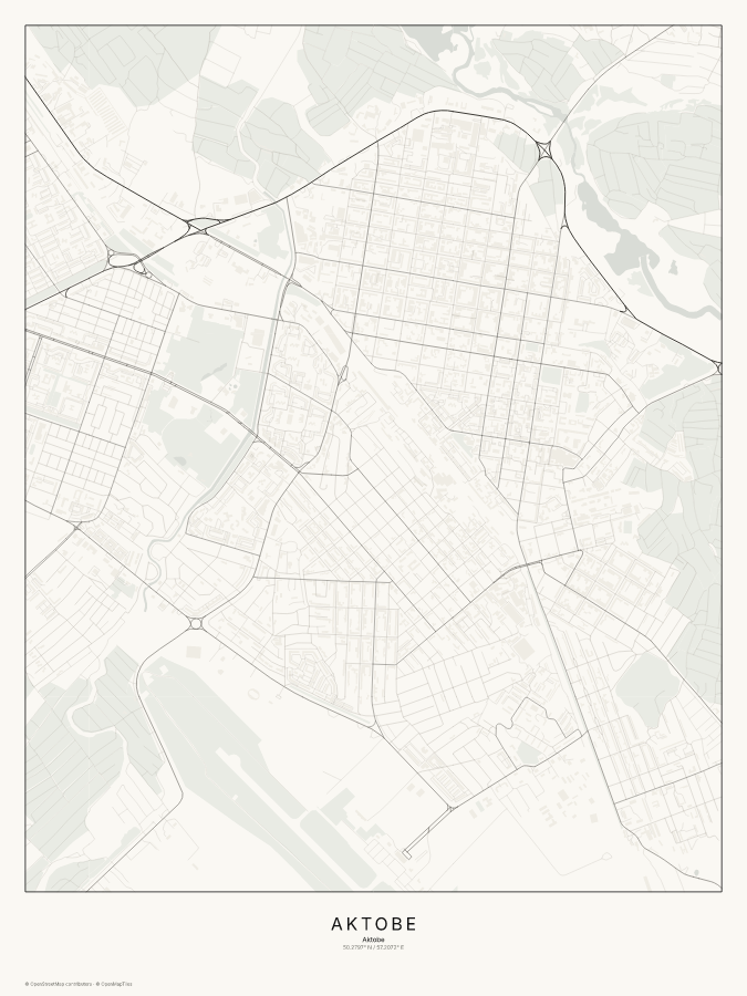 Aktobe map poster, classic style