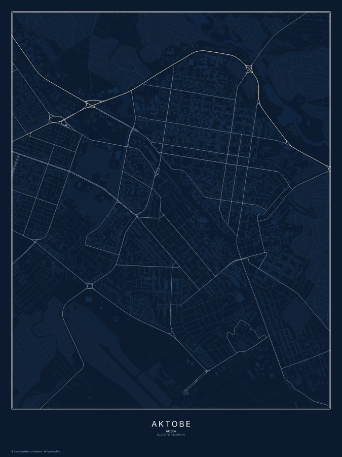 Aktobe map poster, midnight style