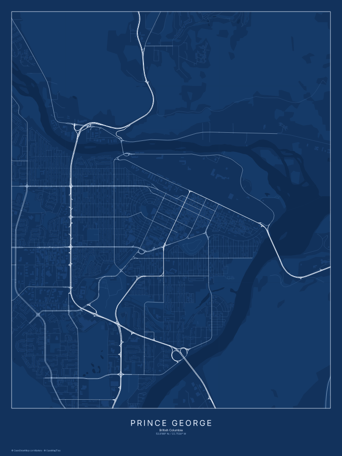 Prince George map poster, blueprint style