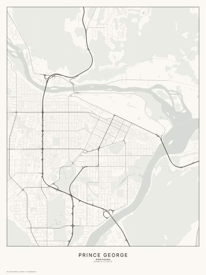 Prince George map poster, classic style