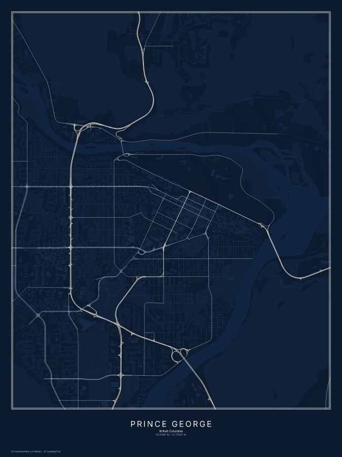 Prince George map poster, midnight style