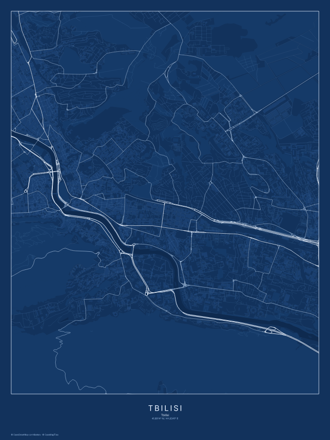Tbilisi map poster, blueprint style