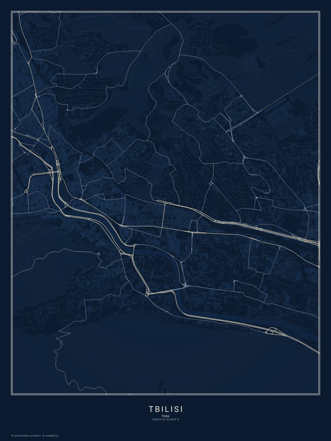 Tbilisi map poster, midnight style