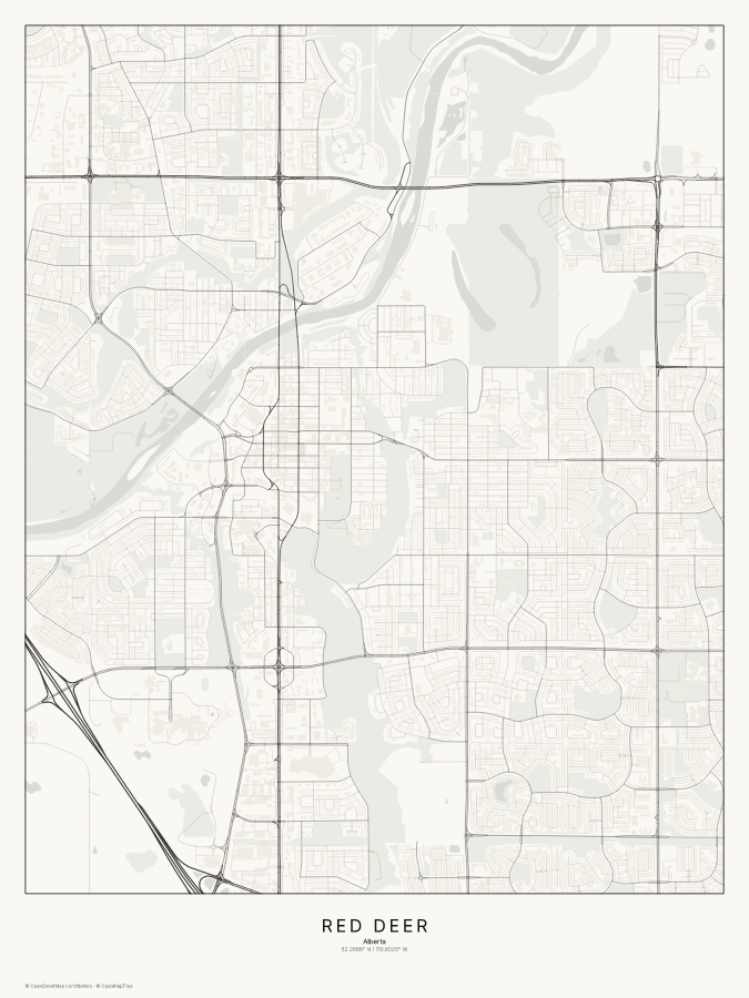 Red Deer map poster, classic style