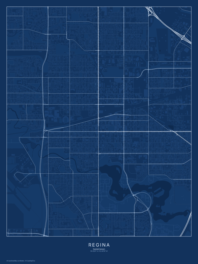 Regina map poster, blueprint style
