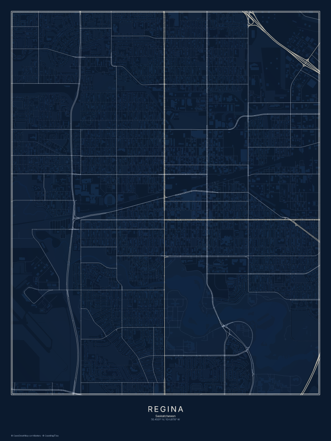 Regina map poster, midnight style