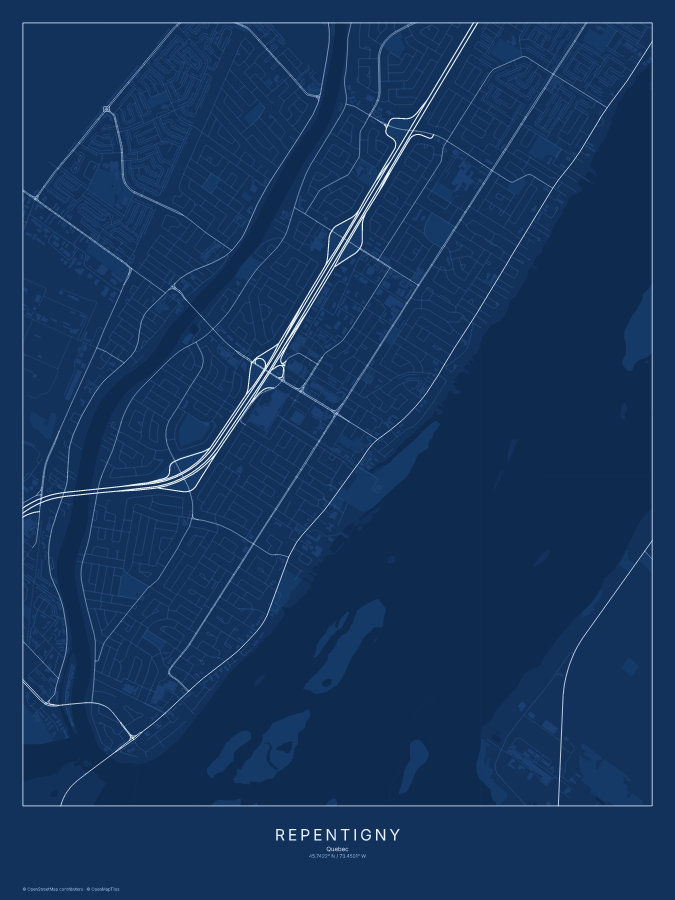 Repentigny map poster, blueprint style
