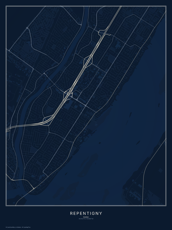 Repentigny map poster, midnight style