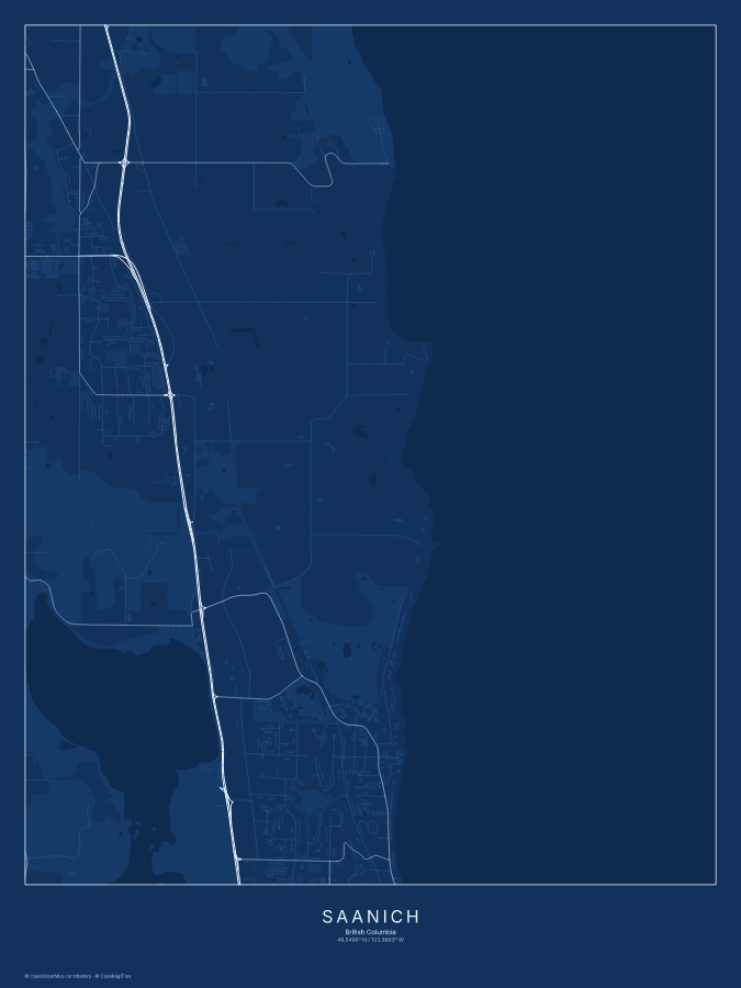 Saanich map poster, blueprint style