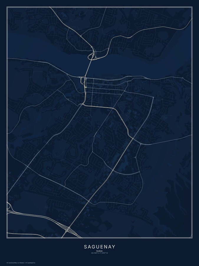 Saguenay map poster, midnight style