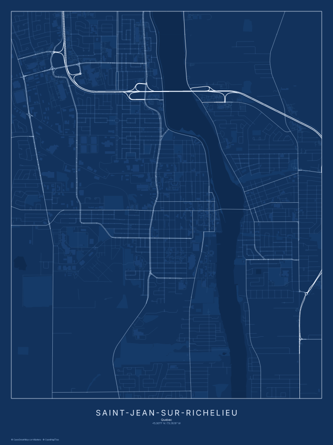 Saint-Jean-sur-Richelieu map poster, blueprint style