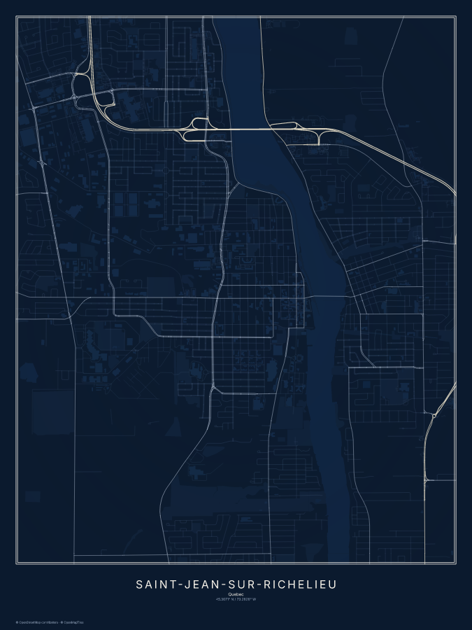 Saint-Jean-sur-Richelieu map poster, midnight style