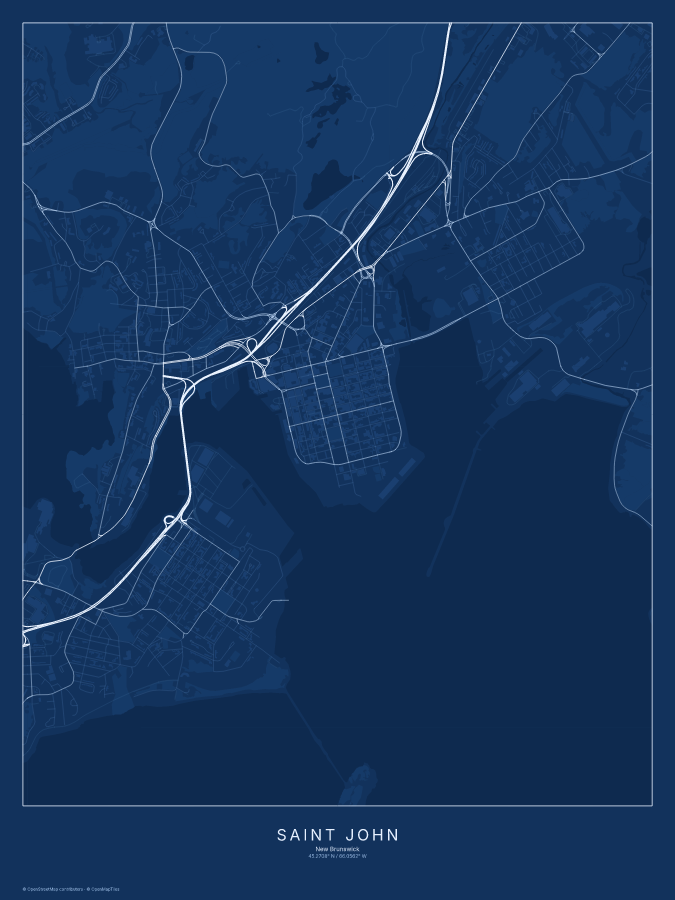 Saint John map poster, blueprint style