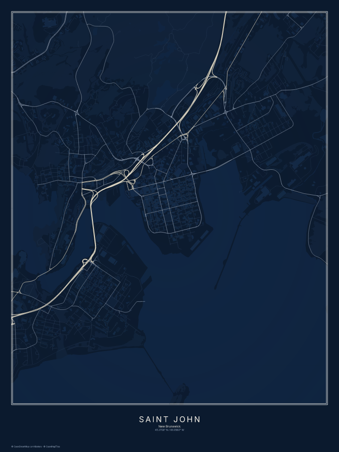 Saint John map poster, midnight style