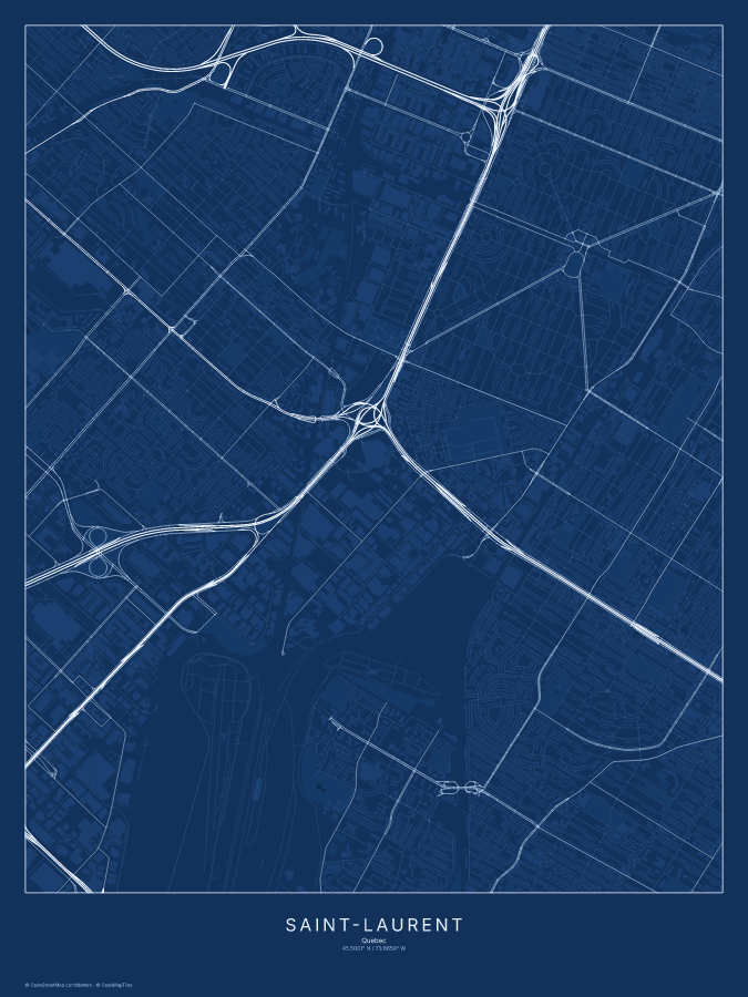 Saint-Laurent map poster, blueprint style