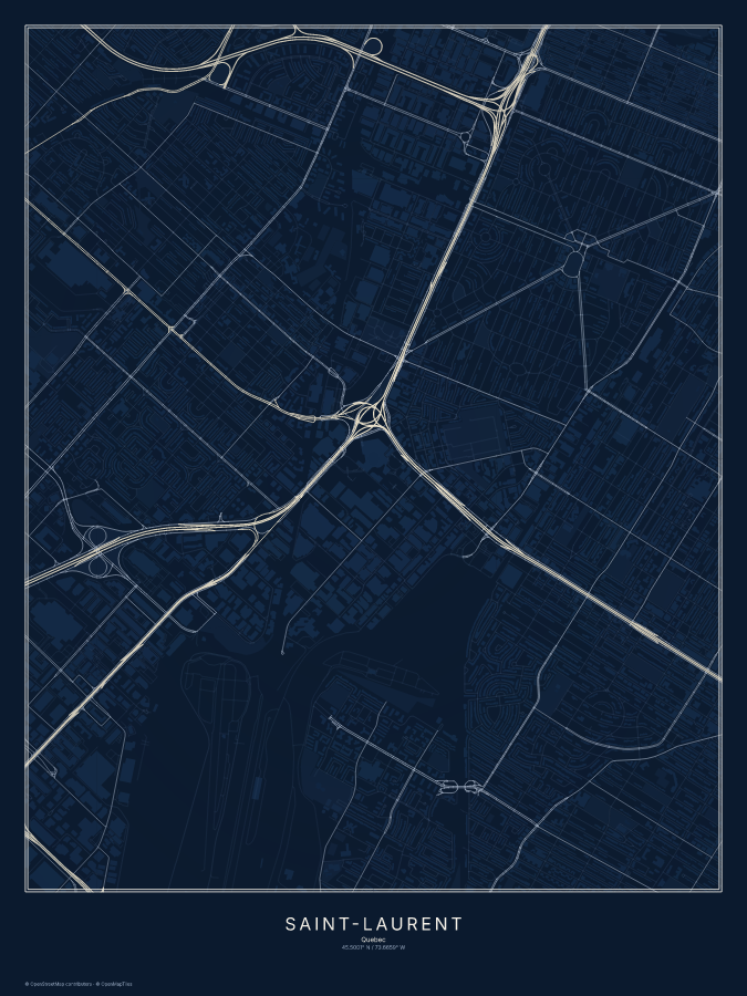 Saint-Laurent map poster, midnight style