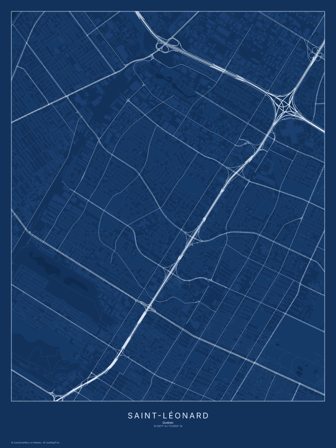 Saint-Léonard map poster, blueprint style