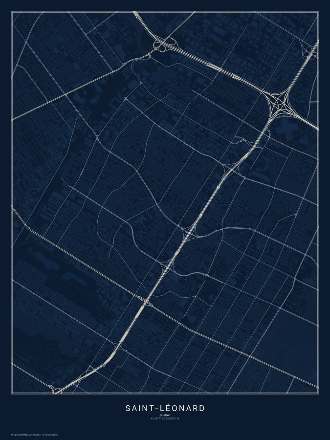 Saint-Léonard map poster, midnight style