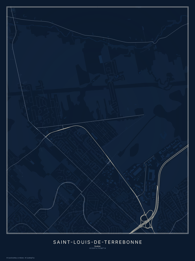 Saint-Louis-de-Terrebonne map poster, midnight style