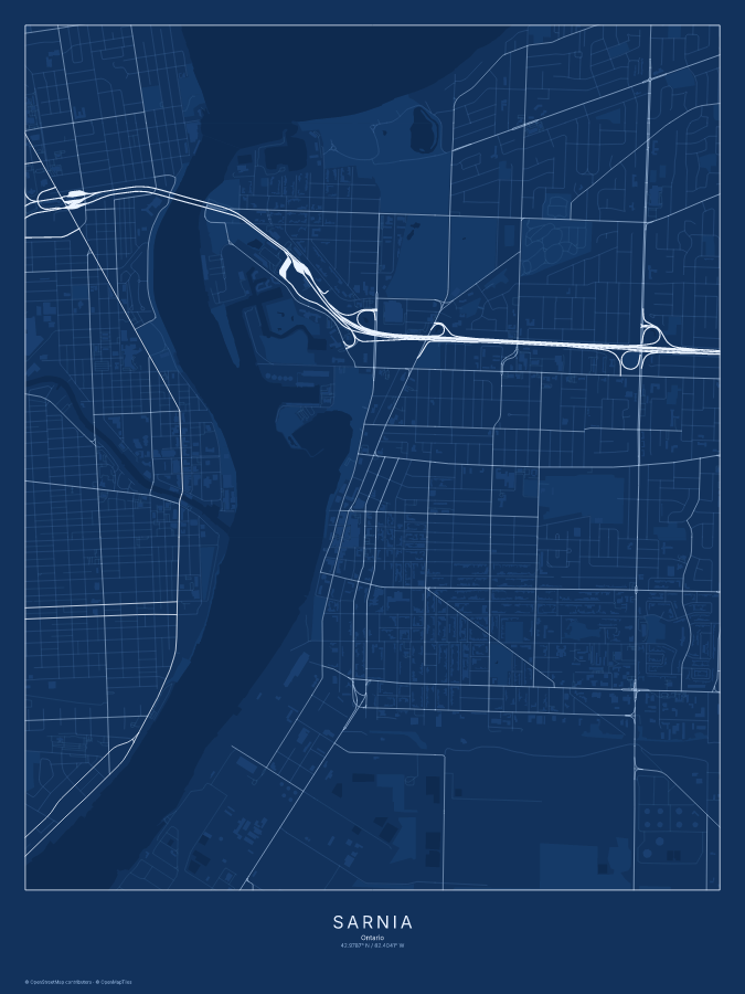 Sarnia map poster, blueprint style